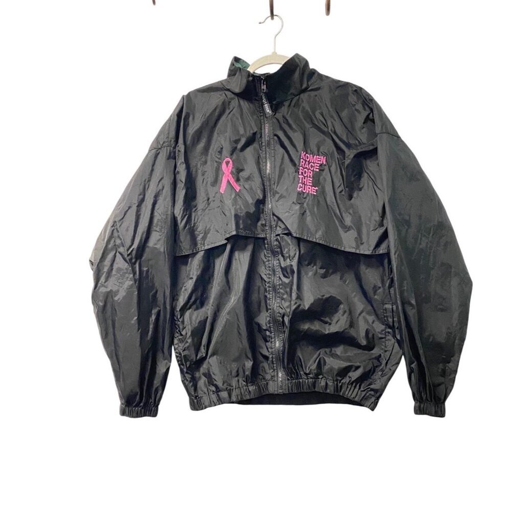VTG Charles River Komen Race For The Cure Logo Windbreaker‎ Jacket L Black/Pink